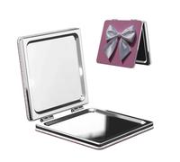Woshuwo Miroir de maquillage de voyage avec nœud en satin blanc sur rose clair double face en cuir PU portable compact grossissant de poche