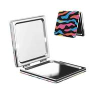 Woshuwo Miroir de maquillage de voyage coloré pastel abstrait camouflage double face en cuir PU portable compact grossissant de poche