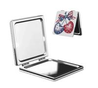Woshuwo Miroir de maquillage de voyage double face en cuir PU portable compact avec deux cerises avec motif drapeau américain