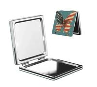 Woshuwo Miroir de maquillage de voyage double face en cuir PU portable compact avec motif papillon avec motif drapeau américain