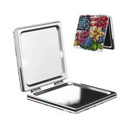 Woshuwo Miroir de maquillage de voyage drapeau américain et fleur double face en cuir PU portable compact grossissant de poche