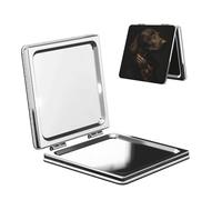 Woshuwo Miroir de maquillage de voyage drôle en cuir PU double face portable compact grossissant de poche