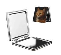 Woshuwo Miroir de maquillage de voyage en cuir PU double face avec motif chat orange