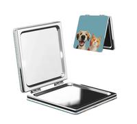 Woshuwo Miroir de maquillage de voyage en cuir PU double face avec motif chien et chat souriant