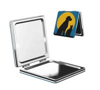 Woshuwo Miroir de maquillage de voyage en cuir PU double face avec motif silhouette de labrador et chat