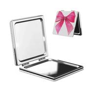 Woshuwo Miroir de maquillage de voyage en cuir PU double face avec nœud papillon rose aquarelle