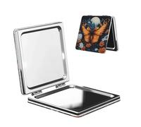 Woshuwo Miroir de maquillage de voyage en cuir PU double face avec papillon orange avec fleurs