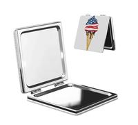 Woshuwo Miroir de maquillage de voyage en forme de cône de glace motif drapeau américain double face en cuir PU portable compact grossissant de poche