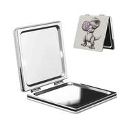 Woshuwo Miroir de maquillage de voyage en forme de dinosaure mignon tenant une boule disco double face en cuir PU portable compact grossissant de poche
