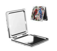 Woshuwo Miroir de maquillage de voyage en verre teinté rouge bleu oiseau double face en cuir PU portable compact miroir grossissant de poche