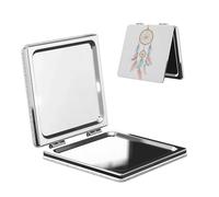 Woshuwo Miroir de maquillage de voyage mignon coloré attrape-rêves double face en cuir PU portable compact grossissant de poche