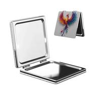 Woshuwo Miroir de maquillage de voyage Phoenix aquarelle coloré double face en cuir PU portable compact grossissant de poche