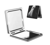 Woshuwo Miroir de maquillage de voyage rétro blanc fantôme double face en cuir PU portable compact miroir grossissant de poche
