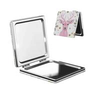 Woshuwo Miroir de maquillage de voyage rose Little Deer double face en cuir PU portable compact grossissant de poche