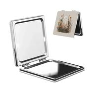 Woshuwo Miroir de maquillage de voyage vintage avec fantôme en fleurs sauvages, double face, en cuir PU, portable, compact et grossissant