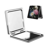 Woshuwo Miroir de maquillage de voyage vintage avec fleurs pivoines et roses - Double face - En cuir synthétique - Portable et compact - Grossissant de poche