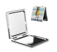 Woshuwo Miroir de maquillage double face en cuir PU avec motif ananas jaune Hello Summer
