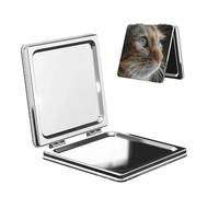 Woshuwo Miroir de maquillage double face en cuir PU portable compact grossissant de poche avec motif chat