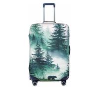 Woshuwo Misty Forest Majestic Housse de bagage de voyage élastique résistante à la poussière et aux rayures pour valises de 55,9 à 61 cm Motif silhouette de pin majestueux