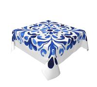 Woshuwo Nappe de table carrée décorative bleu méditerranéen et blanc lavable pour cuisine 152,4 x 152,4 cm