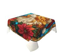 Woshuwo Nappe de table motif chat orange portant un chapeau de Père Noël, nappe lavable pour table de salle à manger, décoration pour la cuisine, 152,4 x 152,4 cm