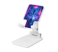 Woshuwo Neon Wolf Fantasy Support pliable pour téléphone portable à angle réglable en hauteur Compatible avec tous les smartphones Blanc