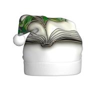 Woshuwo Open Book With Lush Monstera Plant Leaves Santa Hat Adult Xmas Headwear Novelty Christmas Hat