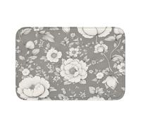 Woshuwo Paillasson antidérapant pour extérieur et intérieur Motif fleurs pivoines et marguerites Gris 40 x 60 cm
