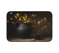 Woshuwo Paillasson antidérapant pour extérieur et intérieur - Motif pichet en argile foncé avec fleurs jaunes séchées - 40 x 60 cm