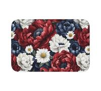 Woshuwo Paillasson antidérapant pour extérieur et intérieur Motif pivoines à l'aquarelle Rouge foncé Bleu Blanc 40 x 60 cm