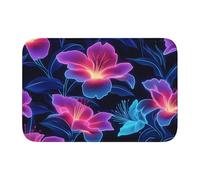 Woshuwo Paillasson antidérapant pour extérieur et intérieur Motif pivoines et lys fluo, 40 x 60 cm
