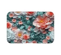Woshuwo Paillasson antidérapant pour extérieur et intérieur Motif roses pivoines et fleurs sauvages 40 x 60 cm