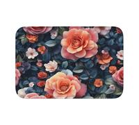 Woshuwo Paillasson antidérapant pour extérieur et intérieur Motif roses pivoines et fleurs sauvages 40 x 60 cm