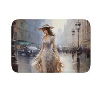 Woshuwo Paillasson antidérapant pour intérieur et extérieur Motif femme victorienne marchant dans les rues de Paris 40 x 60 cm
