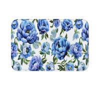 Woshuwo Paillasson antidérapant pour intérieur et extérieur Motif pivoines Bleu 40 x 60 cm