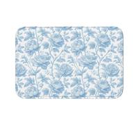 Woshuwo Paillasson antidérapant pour intérieur et extérieur Motif pivoines bleues 40 x 60 cm
