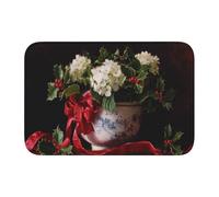 Woshuwo Paillasson antidérapant vintage avec nœud de Noël motif hortensia pour intérieur et extérieur, 40 x 60 cm