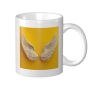 Woshuwo Paire d'ailes blanches sur tasse en céramique jaune, tasse à café élégante pour la maison et le bureau, 325 ml