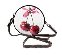 Woshuwo Paire de cerises avec nœud rose pour femme Sac à bandoulière rond en cuir