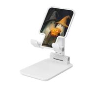 Woshuwo Paire de fantômes mignons tenant une citrouille sculptée - Support pliable pour téléphone portable - Angle réglable en hauteur - Support de bureau portable compatible avec tous les smartphones