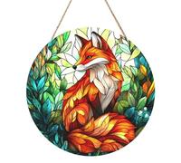 Woshuwo Panneau de bienvenue en bois avec motif renard dans la forêt pour porte d'entrée, 30 cm rond à suspendre, décoration de ferme