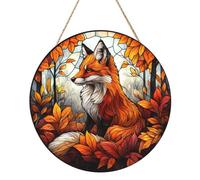 Woshuwo Panneau de bienvenue en bois avec renard dans la forêt d'automne pour porte d'entrée, 30 cm rond à suspendre, décoration de ferme