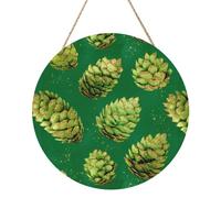 Woshuwo Panneau de bienvenue en bois rond à suspendre avec pommes de pin aquarelles dorées à paillettes pour porte d'entrée, 30 cm