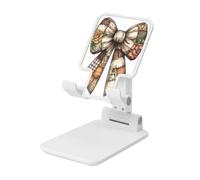 Woshuwo Patchs en tissu vintage avec nœud papillon - Motif floral d'automne - Support pliable pour téléphone portable - Angle réglable - Hauteur réglable - Compatible avec tous les smartphones - Blanc