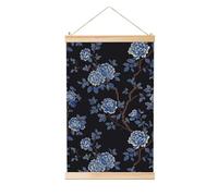 Woshuwo Peinture à suspendre en lin à motif floral bleu français classique, art mural en lin, œuvre d'art moderne, décoration de ferme, 40 x 60 cm