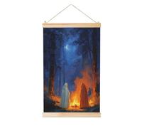Woshuwo Peinture à suspendre en lin avec deux fantômes debout autour d'un feu de camp - Art mural en lin - Œuvre d'art moderne - Décoration de ferme - 40 x 60 cm
