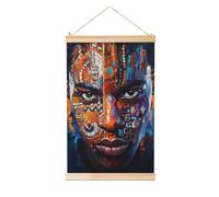 Woshuwo Peinture à suspendre en lin avec visage d'homme africain, motif tribal - Art mural en lin - Œuvre d'art moderne - Décoration de ferme - 40 x 60 cm