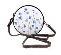 Woshuwo Petit sac à bandoulière rond en cuir pour femme Motif fleurs jacinthe des bois