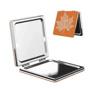 Woshuwo Pochoir de maquillage de voyage en cuir PU double face avec motif feuilles d'érable Orange