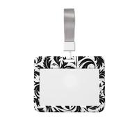 Woshuwo Porte-badge coulissant en plastique rigide avec feuilles d'automne avec tourbillons - Noir et blanc